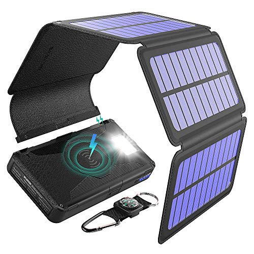 Product Cover BLAVOR Solar Charger Five Panels Detachable, Qi Wireless Charger 20000mAh Portable Power Bank with Dual Output Type C Input Flashlight and Compass Kit (Black, 20000mah)