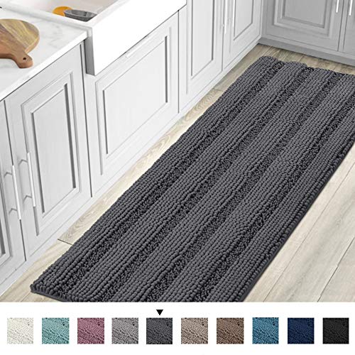 Product Cover Striped Luxury Chenille Bathroom Rug Mat Runner Oversized 59x20 Inch Extra Soft and Absorbent Shaggy Rugs Dry Extra Long Plush Carpet for Bathroom/Kitchen Machine Washable, Grey