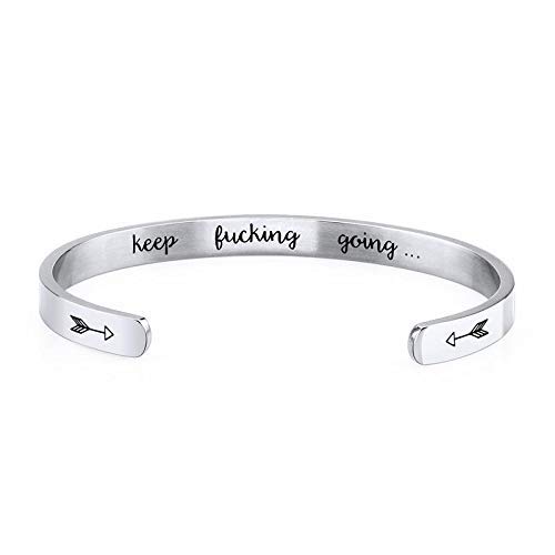 Product Cover Inspirational Bracelet Birthday Gift for Women Man Teen Engraved Mantra Cuff Bangle Motivational Personalized Friendship Encouragement Jewelry