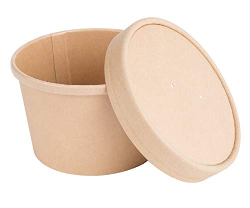 Product Cover 8 oz. Disposable Paper Food Storage & Freezer Containers with Vented Lids, Pack of 25. Biodegradable, Compostable, Cup Size Pails Great for Soups, Ice Cream, 'to Go' Lunches. Kraft Brown