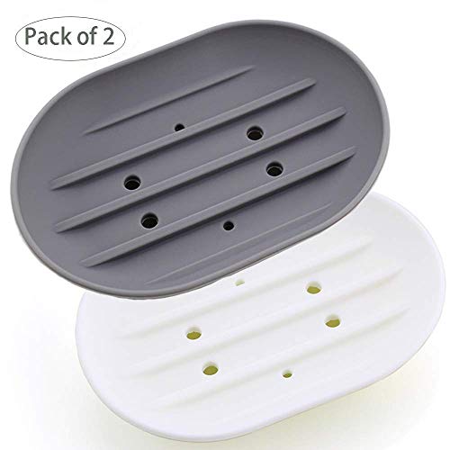 Product Cover Bathroom Soap Dishes Dish Holder Stand Saver Tray Case for Shower-Silicone Rubber Drainer Dishes for Bar Soap Sponge Scrubber Bathroom Kitchen Sink-Dishwasher Safe-Drains Water,Extends Soap Life,Gray