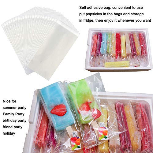 Product Cover Wellood 200Pcs Popsicle Bags Ice Cream Bags Ice Pop Bags Popsicle Wrappers(self-sticking)