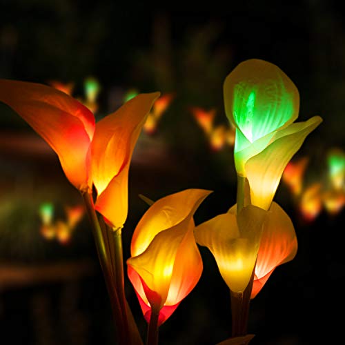Product Cover Marcoah Upgraded Solar Flower Lights - Outdoor Waterproof LED Flowers for Garden, Path, Landscape, Patio, and Lawn (Calla Lily, Yellow and White) - 2 Pack