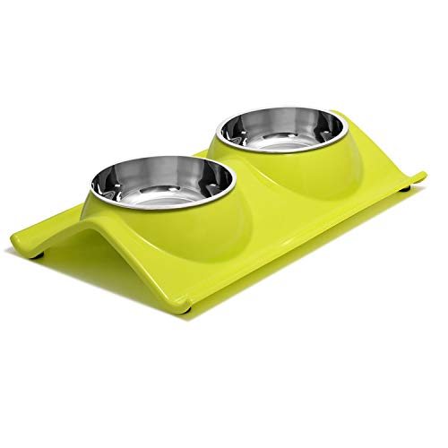 Product Cover UPSKY Double Dog Cat Bowls Premium Stainless Steel Pet Bowls No-Spill Resin Station, Food Water Feeder Cats Small Dogs (Green Tea)