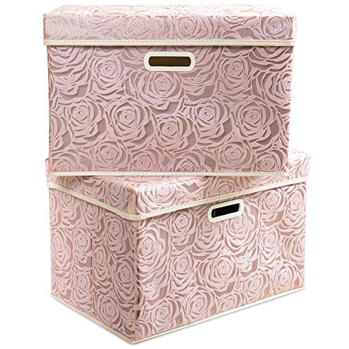 Product Cover Prandom Large Stackable Storage Bins with Lids Fabric Decorative Storage Box Cubes Organizer Containers Baskets with Cover Handles Divider for Bedroom Closet Living Room 17.7x11.8x11.8 Inch 2 Pack