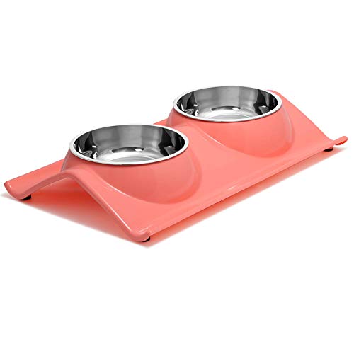 Product Cover UPSKY Double Dog Cat Bowls Premium Stainless Steel Pet Bowls No-Spill Resin Station, Food Water Feeder Cats Small Dogs (Rose Red)