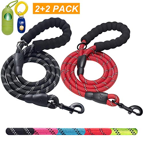 Product Cover ladoogo 2 Pack 5 FT Heavy Duty Dog Leash with Comfortable Padded Handle Reflective Dog leashes for Medium Large Dogs