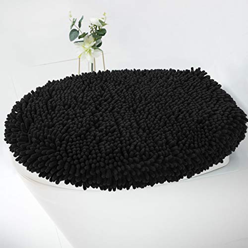 Product Cover MAYSHINE Seat Cloud Bath Washable Shaggy Microfiber Standard Toilet Lid Covers for Bathroom -Black