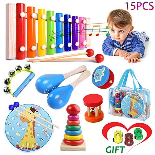 Product Cover OATHX Kids Musical Percussion Instruments Set Wooden Musical Toys For Toddlers 6-12 months Babies Rhythm Instruments 1 2 3 4 5 6 Years Old Xylophone Children Educational Musical Gift With 3 Mini Sport