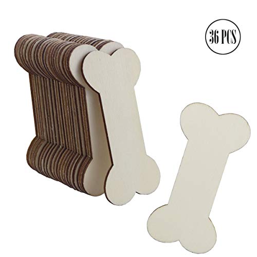Product Cover BcPowr 36PCS Plain Unfinished Wood Dog Bone, Wood Dog Bone Cutouts Dog Bone Shaped Wood for Crafts Wooden DIY Projects, Gift Tags, Home Decoration, Ready to Paint Or Decorate (4.3 x 2.1 x 0.1 inches)