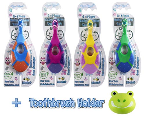 Product Cover Royal Angels 5 in 1 Baby Toddler Toothbrush & Holder | Individual Packs | Teething Teether Gum Massaging Finger Handle and Soft Bristles for Baby Infant Toddler Children - BPA Free