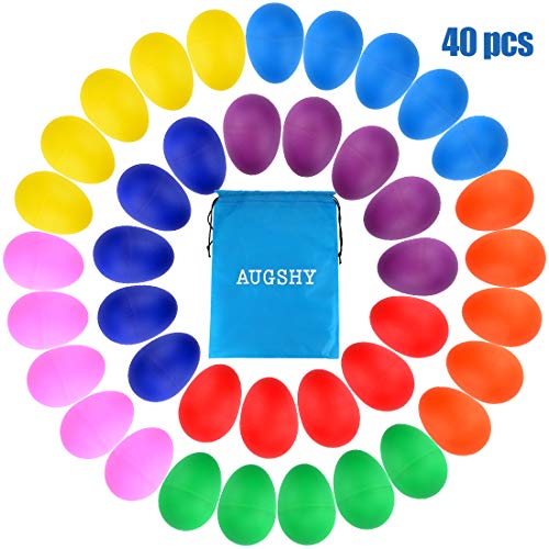 Product Cover 40 Pieces Plastic Egg Shakers Percussion Musical Egg Maracas with a Storage Bag for Toys Music Learning DIY Painting(8 Different Colors)