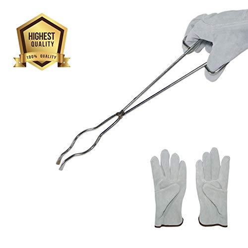 Product Cover Crucible Tongs 16'' Stainless Steel Professional Grade Crucible Kit Metal Refining Casting Tool with Heat Resistant Safety Melting Furnace Gloves