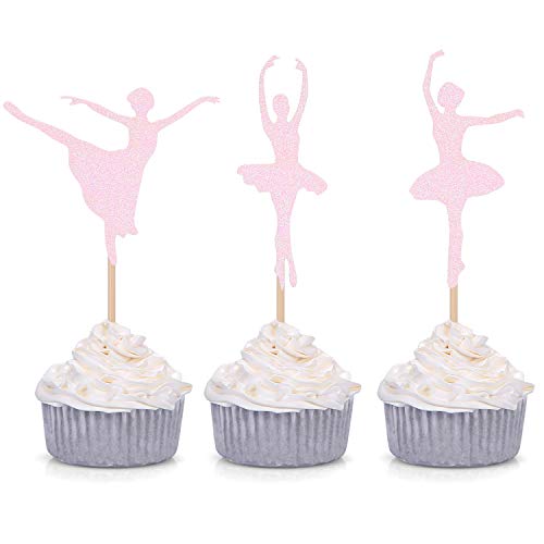 Product Cover Giuffi 24 Counts Pink Ballerina Cupcake Toppers Ballet Girl Baby Shower Birthday Party Decorations Picks ...