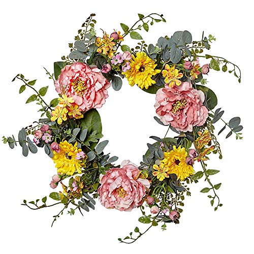 Product Cover VGIA 20 Inch Artificial Peony Flower Wreath Silk Spring Wreath for The Front Door, Wall Hanging Window Wedding Party Decoration
