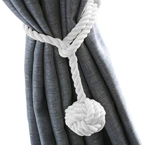 Product Cover Melaluxe 2 Pack Curtain Tiebacks - Natural Cotton Curtain Rope Tieback, Handmade Rural Decorative Curtain Holdbacks (White)