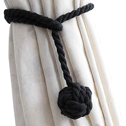 Product Cover Melaluxe 4 Pack Curtain Tiebacks - Natural Cotton Curtain Rope Tieback, Handmade Rural Decorative Curtain Holdbacks (Black)