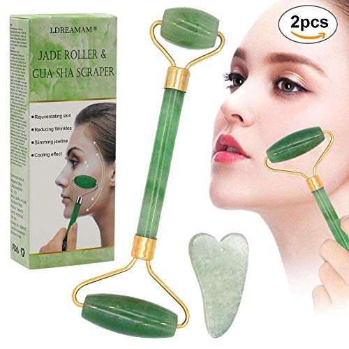 Product Cover Certified Rose Quartz Roller for Face and Gua Sha Tools - Jade Roller Alternative - Anti Aging Massage Products that Reduce Puffiness, Wrinkles and Dark Spots