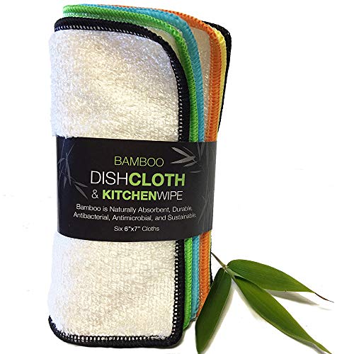 Product Cover Whiff Bamboo Dish Cloth & Kitchen Wipe, Replace Your Sponge with 6 Naturally Odor Free, Washable, Reusable, Absorbent, Sustainable, Durable, Bamboo Antibacterial - Antimicrobial Dish Rags