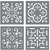 Product Cover Mexican Tile Stencil Set - Pack of Four 8x8 Tile Stencil Designs for Painting - Wall or Floor Tile Stencil Designs - for Making Mosaic Tile Stencil Patterns