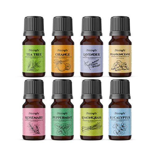 Product Cover Naturopathy Essential Oils Gift Set, Top 8 Aromatherapy Oils 100% Pure & Therapeutic grade - Sampler Kit (Lavender, Frankincense, Peppermint, Lemongrass, Orange, Tea Tree, Eucalyptus & Rosemary)