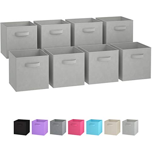 Product Cover Royexe Storage Bins - Set of 8 - Storage Cubes | Foldable Fabric Cube Baskets Features Dual Handles. Cube Storage Bins. Closet Shelf Organizer | Collapsible Nursery Drawer Organizers (Light Grey)