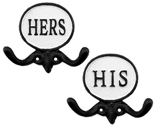 Product Cover AuldHome His and Hers Towel Hooks (Set of 2); Cast Iron Rustic Farmhouse Decor Door Wall Hangers