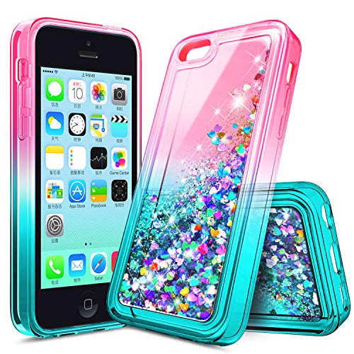 Product Cover NageBee iPhone 4S Case, iPhone 4 Glitter Case for Girls Kids Women, Liquid Quicksand Waterfall Floating Sparkle Shiny Bling Diamond Cute Case for iPhone 4/4S -Pink/Aqua