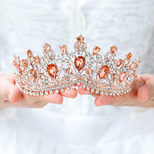 Product Cover Tgirls Baroque Bridal Wedding Crowns and Tiaras Bride Princess Pink Rhinestone Headband Jewelry for Women and Girls (Rose Gold)