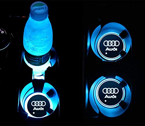 Product Cover YOJOHUA 2.56 Inch LED Cup Holder Lights, for Audi Accessories Car Logo Coaster with 7 Colors Changing USB Charging Mat, Luminescent Cup Pad Interior Atmosphere Lamp Decoration Light (2 PCS)