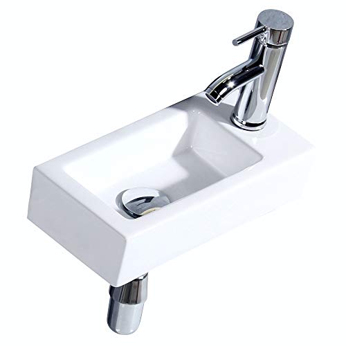 Product Cover Gimify Bathroom Corner Wall Mount Sink Ceramic White for Small Bathroom, Right Hand, Sink Only