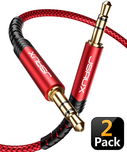 Product Cover JSAUX AUX Cable, [4ft/2Pack- Copper Shell, Hi-Fi Sound] 3.5mm TRRS Auxiliary Audio Cable Nylon Braided Aux Cord Compatible for Car/Home Stereos,Speaker,Headphones,Sony,Echo Dot,Beats - Red