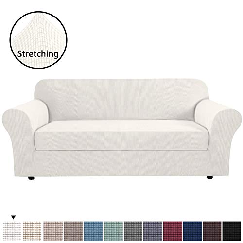 Product Cover H.VERSAILTEX High Stretch 2 Pieces Sofa Cover Sofa Slipcover Stylish Furniture Cover/Protector Spandex Lycra Jacquard with Elastic Bottom Small Checks Machine Washable(Sofa 68