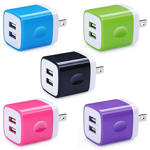 Product Cover 5 Pack Wall Charger, HUHUTA Dual Port 2.1A USB Phone Charger Adapter Block Box Replacement for iPhone Xs(max)/Xr/X/8, iPad, Samsung Galaxy S9/S8/Note 9, LG, Pixel, Moto, Google, HTC, and More