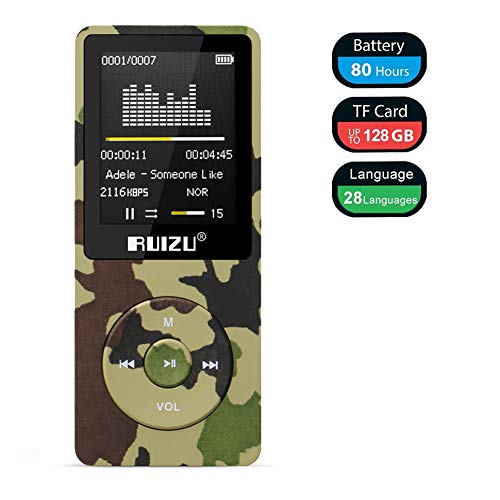 Product Cover Mp3 Player, RUIZU X02 Ultra Slim Music Player with FM Radio, Voice Recorder, Video Play, Text Reading, 80 Hours Playback and Expandable Up to 128 GB (Camo Green)