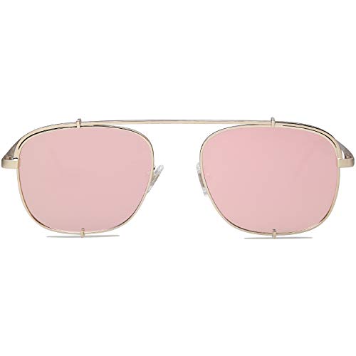 Product Cover SOJOS Small Square Polarized Sunglasses with Spring Hinges Mirrored Lens SUNRAYS SJ1103 with Gold Frame/Pink Mirrored Polarized Lens