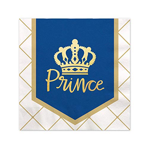 Product Cover Big Dot of Happiness Royal Prince Charming with Gold Foil - Baby Shower or Birthday Party Cocktail Beverage Napkins (16 Count)