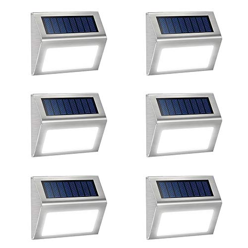 Product Cover JSOT 6 Pack Solar Deck Lights Bright 3 LED Stair Lights Auto On/Off Waterproof Stainless Steel Step Lights Outdoor Solar Lamp for Patio Walkway Garden Fences Pathway Wall Paths (White Light)