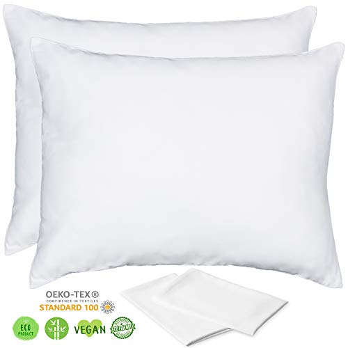 Product Cover Organic Bamboo Pillow Cases Lyocell - Set of 2 Zippered Pillowcase, White, Standard 20x26 inches, Cooling Pillow - Use as Beauty, Anti Wrinkle or Acne Pillowcase - Like Silk Pillowcase for Hair