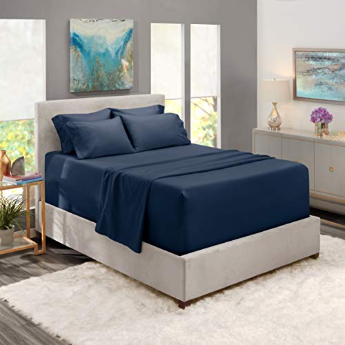 Product Cover Extra Deep Pocket Bed Sheets - 6 Piece Deep Pocket Queen Size Sheets Navy - Deep Bed Sheets - Deep Fitted Sheet Set Super Deep Sheets fits 18 Inch to 24 Inches Mattress - Super Deep Queen Size Sheets