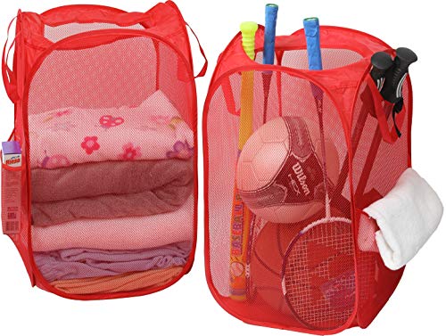 Product Cover 2 Pack - SimpleHouseware Mesh Pop-Up Laundry Hamper Basket with Side Pocket, Red