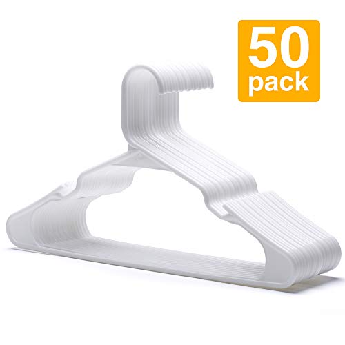 Product Cover HOUSE DAY Plastic Hangers-50 Pack-Plastic Clothes Hangers for Skirt Suit Coat, Standard Tubular Plastic Hangers for Clothes,White