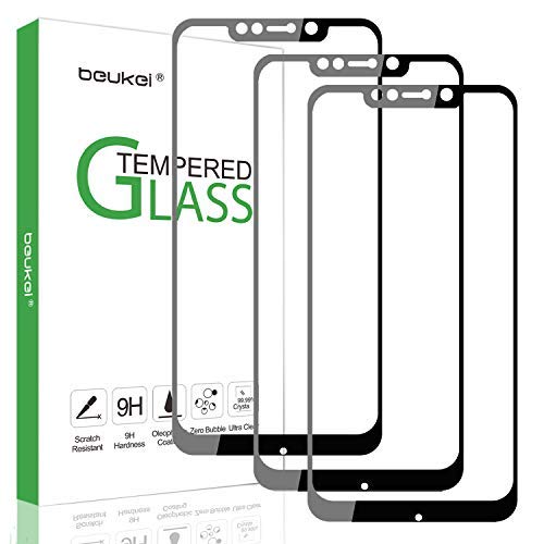 Product Cover [3-Pack] Beukei for Xiaomi Pocophone F1 [Tempered Glass] Screen Protector [ Glass with 9H Hardness] with Lifetime Warranty