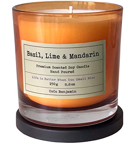 Product Cover (Basil, Lime & Mandarin) 8.8 oz,100% Soy, Hand Poured Soy Candle, Highly Scented