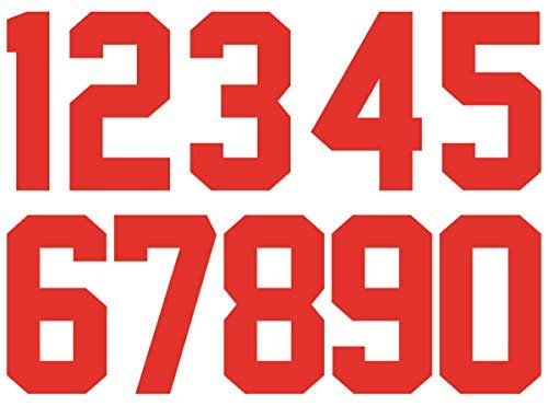 Product Cover 0 to 9 Numbers 8 inch Tall for Sports T-Shirt Jersey Iron on Heat Transfer Numbers (red)