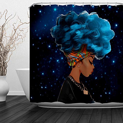 Product Cover Baccessor Black Girl Shower Curtain Afro African American Woman Lady Shower Curtain Hip Pop Bathroom Decor with Hooks,Waterproof Polyester Fabric, 72