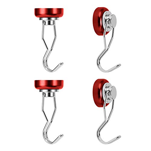 Product Cover Ant Mag - Swivel Swing Magnetic hooks, 80lb Heavy Duty Neodymium Magnet with scratch proof Stickers-Great for refrigerator, kitchen, store, door, grill, bbq, office or warehouse. 4 of pack (Red)