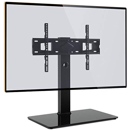 Product Cover Rfiver Universal Swivel TV Stand Tabletop TV Stand Base for Most 40-80 inch TVs, Height Adjustable with Tempered Glass Base and Wire Management, VESA 600x400mm, Black UT5001