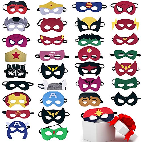 Product Cover TEEHOME Superhero Masks Party Favors for Kid (33 Packs) Felt and Elastic - Superheroes Birthday Party Masks with 33 Different Types for Children