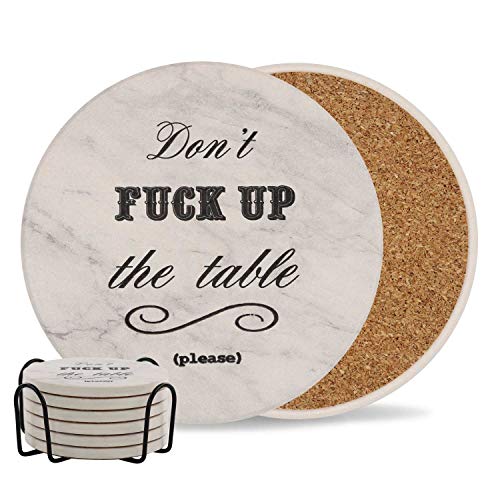 Product Cover Coasters for Drinks | Absorbent Drink Coaster (6-Piece Set with Holder) | Housewarming Hostess Gifts, Man Cave House Warming Presents Decor, Wedding Registry, Living Room Decorations, Cool Gift Ideas